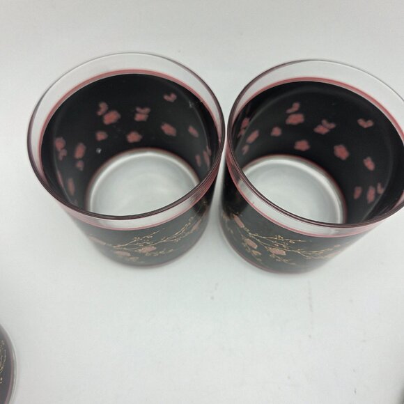 Vintage Cutler Glasses Japanese Pink Cherry Blossoms Mid-Century Modern Set of 4 - Picture 4 of 16